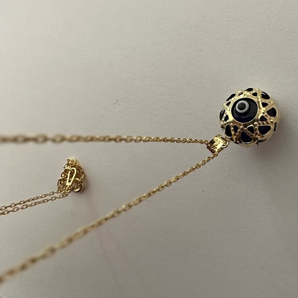 🧿925 Silver necklace glass blue evileye bead 18K yellow gold plated - Picture 5 of 7